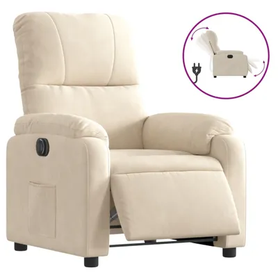 Imagen del producto de Sillón reclinable eléctrico, color beige, tapizado en microfibra