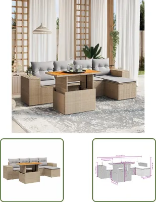 Produktbild von The Living Store 6-tlg. Garten-Sofagarnitur mit Kissen Beige Poly Rattan