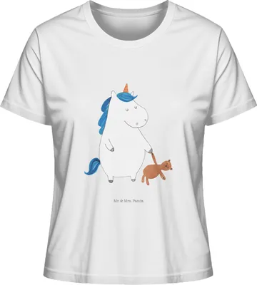 Produktbild von Mr. & Mrs. Panda Kurzarmshirt Damen Einhorn Teddy Größe S - Weiß - Geschenk, Oberteil, Basic T-Shirt, Einhörner, Unicorn, Sommershirt, Bett, Gute Nacht, Baumwoll, Single