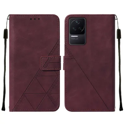 Produktbild von Redmi K50 Hülle, Schlank Prägung Flip Leder Kartenfächer Schutzhülle mit Ständer für Xiaomi Redmi K50 / K50 Pro Rot