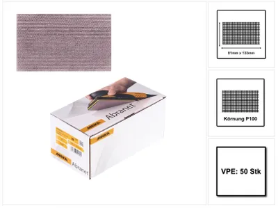 Produktbild von Mirka Schleifblätter Abranet 81 x 133 mm Grip P100 50 Stück 5417805010
