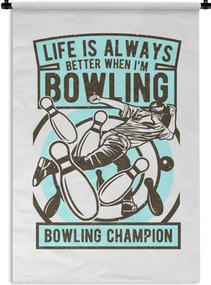 Produktbild von MuchoWow® Wandteppich Wandbehang Bowling - Blau - Vintage 60x90 cm Tapisserie Dekoration Wandtuch - Foto-Teppich - Abwaschbar