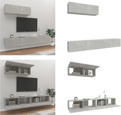 Produktbild von vidaXL 3 tlg. TV Schrank Set Betongrau Holzwerkstoff - TV-Schrank-Set - TV-Schrank-Sets - Wohnwand - Schrankwand