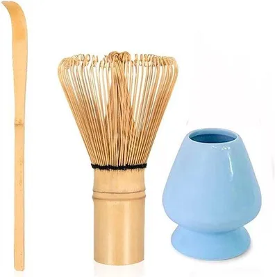 Produktbild von Matcha Thee Set mit Bambusquirl, Keramikhalter und Bambuslöffel