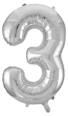 Produktbild von Unique Folienballon Zahl 3 silber ca. 86 cm