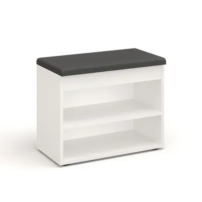 Produktbild von KOMTO Schuhbank mit Sitzfläche - Schuhregal Bank mit Stauraum Kleiner Schuhschrank mit Sitzbank Flur Bank Garderobenbank Sofia 60x48x32 cm Weiß