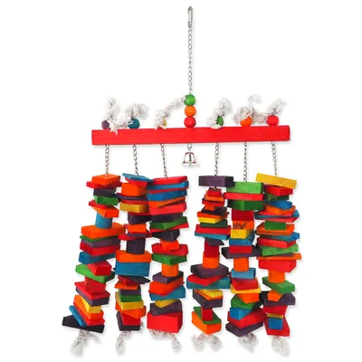 Image de Jouet BIRD JEWEL suspendu trapèze coloré avec bois et cloche 70 cm