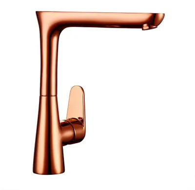 Produktbild von Küchenarmatur Spüle - Einhebel Einlocharmatur - Warm- und Kaltwasser Mischer - Schwenkbarer Auslauf - Keramikkartusche - Poliertes Messing Roségold