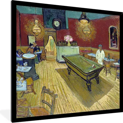 Produktbild von MuchoWow® Gerahmtes Poster Das Nachtcafé - Gemälde von Vincent van Gogh 40x40 cm - Poster mit Schwarzem Bilderrahmen Wandposter Rahmen Foto Bilder - Mit Rahmen - Wanddekoration Schlafzimmer