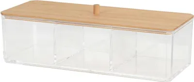 Produktbild von Bathroom Solutions | Kosmetikbehälter - 23x9,5 cm - Transparent mit Bambusdeckel - Stilvolle Aufbewahrung