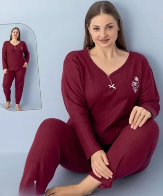 Immagine prodotto di Pigiama taglie forti da donna Rosso 3XL Cotone Set 2 pezzi Caldo Inverno S-84