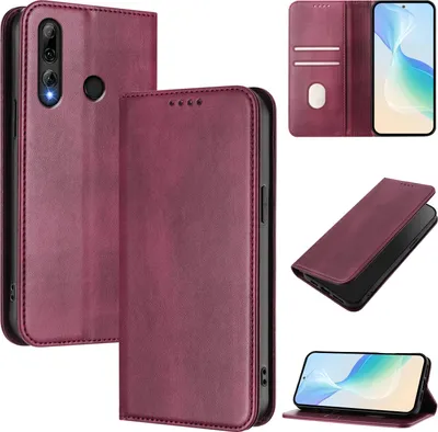 Obrázek produktu pro Pouzdro pro Huawei P Smart+ 2019/P Smart 2019/Honor 20 Lite/Honor 10i, vintage kožené pouzdro s RFID ochranou, přihrádkami na karty, stojánkem Červený