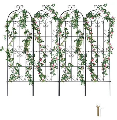 Image de VEVOR Treillis pour plantes grimpantes, 51 x 180 cm, 4 pièces en métal inoxydable pour fleurs de jardin, treillis pour roses, support pour concombres, décoration de cour et de pelouse