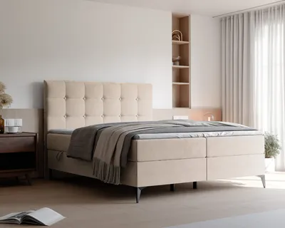 Produktbild von IDOHOME-Kontinentalbett mit Matratze und Topper Boxspringbett OCTAVIO 140x200cm Doppelbett mit Bettkasten Polsterbett Beige Monolith 04