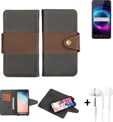 Produktbild von K-S-Trade Handyhülle Schutzhülle Bookstyle Wallet-Case kompatibel mit BQ Mobile BQ-5046L Choice LTE + earphones Bumper rundumschutz schwarz-braun 1x