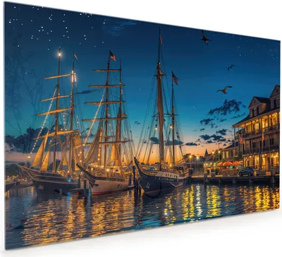 Produktbild von Küchenrückwand Spritzschutz Glas mit Motiv Nachthafen 40 x 40 cm