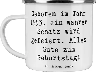 Produktbild von Mr. & Mrs. Panda Pott Spruch 1953 Geburtstag Schatz - Weiß - Geschenk, Geburtsjahr, Geburtstagsgeschenk, Happy Birthday, Jubiläum, Alter, becher emaille, Haferl, Teetasse