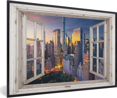 Produktbild von MuchoWow® Gerahmtes Poster Ansicht - New York - Skyline 60x40 cm - Poster mit Schwarzem Bilderrahmen Wandposter Rahmen Foto Bilder - Printing - Wanddeko Schlafzimmer