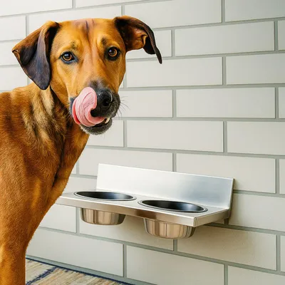 Produktbild von Edelstahl Doppelnapf 800ml Futterstation Hundefressnapf Futternapf Trinknapf Hundefutterstation Wandmontage Edelstahlnäpfe