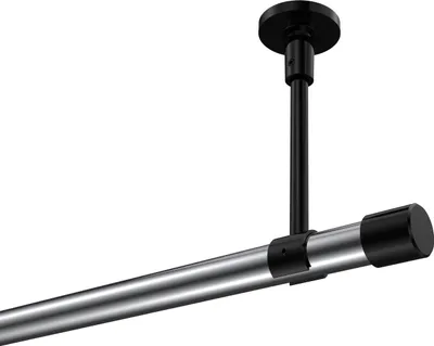 Produktbild von Interdeco Gardinenstange / Vorhangstange Chrom / Schwarz, Typ Sonette Santo (Kappe) ohne Ringe, Deckenmontage, 20 mm Ø 1-läufig, 240 cm