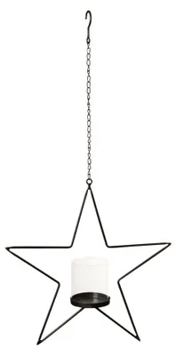 Produktbild von Hängewindlicht STERN schwarz aus Metall H40cm hängender Metallstern mit Windlicht