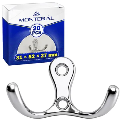 20 Kleiderhaken aus Metall, Chrom, 31x52x27 mm, Wandhaken