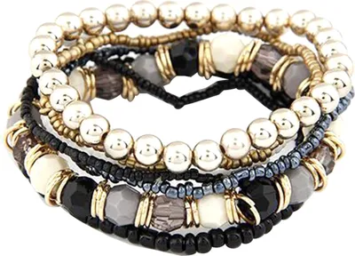 Produktbild von Teile/satz Frauen Boho Bohemian Mix Stil Mehrschichtige Elastische Perlen Armbänder für Bankett Party-Schwarz