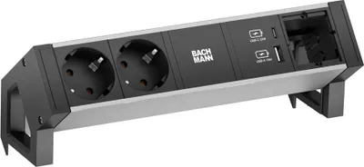 Produktbild von BACHMANN DESK2 ALU BLACK 2xSchutzkt.USB, USB Charger 22W A&C 1xABD 0,2m GST18