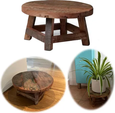 Produktbild von Holz Pflanzenhocker 25x12cm Rund Mini Tisch Deko Hocker Blumenständer