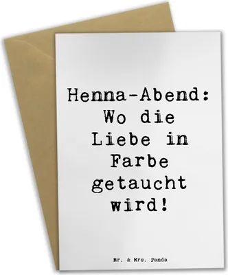 Produktbild von Mr. & Mrs. Panda Klappkarte Spruch Henna-Abend Farbenliebe - Weiß - Geschenk, weihnachtskarten, Glückwunschkarte, osterkarten, Feier, Heirat, kommunionskarte, Vorfreude