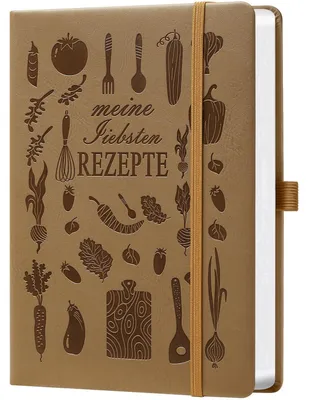 Produktbild von Rezeptbuch A5 zum Selbstbefüllen Braun 21 x 14,5 cm Kunstleder 128 Seiten 120g Papier mit Register