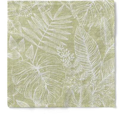 Produktbild von Tissue Serviette Kona in Oliv, 3-lagig, 33 x 33 cm, 100 Stück - Mank - Floral Blätter