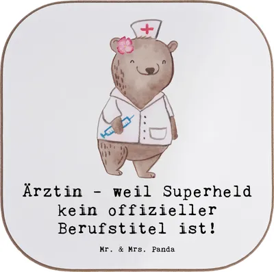 Produktbild von Mr. & Mrs. Panda Untersetzer Glas Ärztin Superheld - Weiß - Geschenk, Geschenke für Berufstätige, Tassenuntersetzer, Beruf, Gläser, Mitgefühl, mit Herz, Patienten