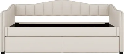 Produktbild von Flieks Polsterbett 90x200cm mit Ausziehbett, Schlafsofa Tagesbett mit LED, Sofabett Funktionsbett Jugendbett Gästebett, Leinen, Beige