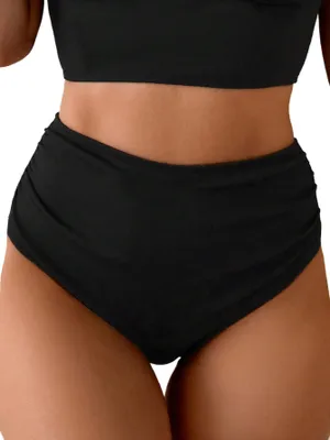 Produktbild von High-Waist-Bikinihose in einfarbiger Ausführung - Schwarz