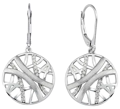 Produktbild von Ohrhänger mit Muster 925 Silber teilmattiert rund 32 Zirkonia Ohrringe Boutons