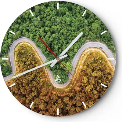 Produktbild von Wanduhr - Rund - Glasuhr - Luftaufnahmen Weg Wald - 40x40cm - Schleichendes Uhrwerk - Lautlos - zum Aufhängen bereit - Dekoration Modern - Wanddekoration aus Glas - C3AR40x40-4659