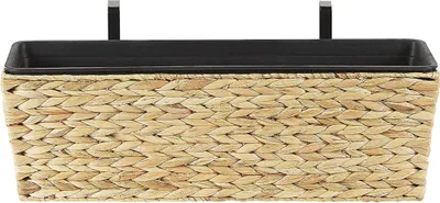 A rectangular planter box made of woven natural material with a black plastic liner, shown against a white background.