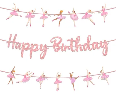 Image de Kit de décoration pour anniversaire sur le thème de la ballerine, idéal pour les filles, de couleur rose, comprenant des bannières pour une fête de danse