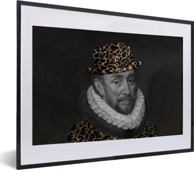Produktbild von MuchoWow® Gerahmtes Poster Wilhelm von Oranien - Pantherdruck - Kunst 40x30 cm - Poster mit Schwarzem Bilderrahmen Wandposter Rahmen Foto Bilder - Bilderrahmen - Poster im Rahmen