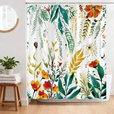 Produktbild von Duschvorhang mit böhmischem Blumenmuster für das Badezimmer, 183 x 182 cm