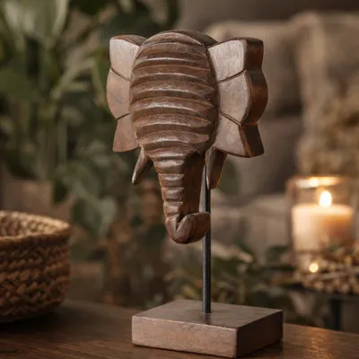Produktbild von Nerava Elefantenkopf Dekofigur Mango Holz Metall Standfigur