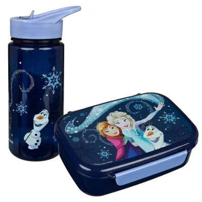 Produktbild von Frozen Lunchset Brotdose Trinkflasche Elsa Anna Olaf robust Verschlussclip Trinkauslauf