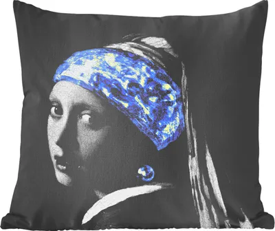 Produktbild von MuchoWow® Zierkissen Sofakissen Wohnzimmer Dekokissen 60x60 cm Mädchen mit einem Perlenohrring - Vermeer - Blau - Sitzfläche - Foto Polster