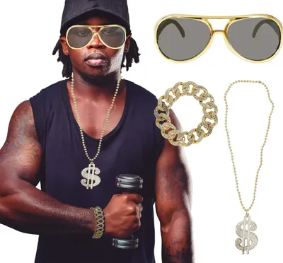 Immagine prodotto di Set di accessori Rock Carnival Collana Occhiali da sole Bracciale Costume da festa Stile Retro Chic Glamour, Colore: Oro