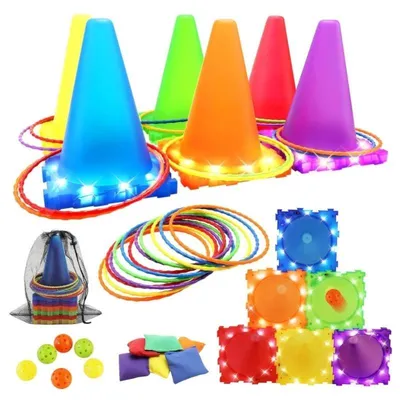 Produktbild von Leuchtendes Wurfspiel - 3-in-1 Spielset - Blinkende LED - Outdoor - Zielscheibe - Kunststoff - Für Kinder 6–12 Jahre - Blau