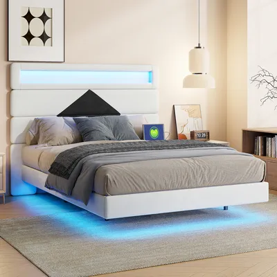 Obrázek produktu pro Manželská postel 140x190 s LED, USB, měkkým čalouněním a závěsným vzhledem postele