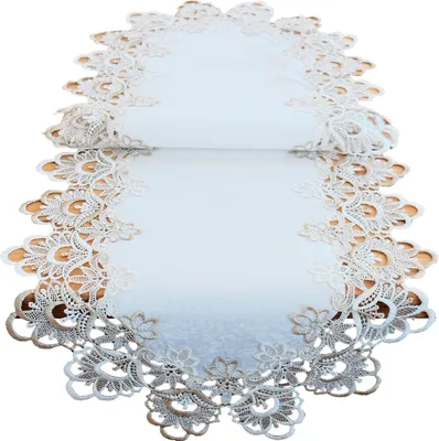 Produktbild von Tischläufer Spitze Stick Blumen ecru-beige 40x110 cm