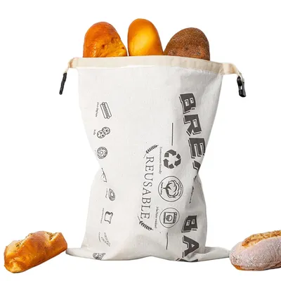Produktbild von Nachhaltiger Brotbeutel aus Baumwolle & TPU, lebensmittelecht, wiederverwendbar, mit Druckknopf, hält Brot frisch, waschbar für Küche & unterwegs