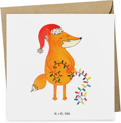 Produktbild von Mr. & Mrs. Panda Klappkarte Fuchs Weihnachten - Weiß - Geschenk, Grußkarte, Glückwunschkarte, Weihnachtsmann, faltkarte, anlasskarte, Nikolaus, Füchse, doppelkarte